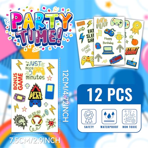 EMOME 140 Styles Luminous Temporary Tattoos for Kids – Video Game Party Favors (12 sheets)