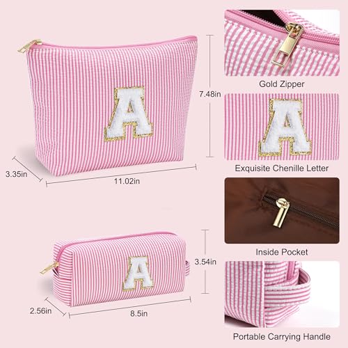 YOOLIFE Birthday Gifts for Women Girls Mom Daughter Birthday Gifts for Kids Teen Girls | Initial Makeup Bag | Travel Cosmetic Bag | 11 12 13 14 15 16 Years Old Girl Gift Teacher Graduation Gift Pink A