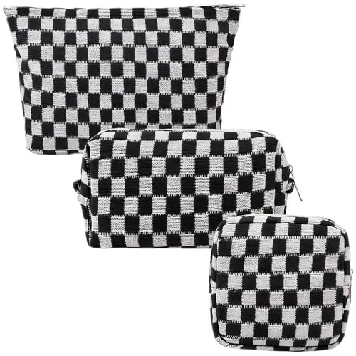 3-Piece Black Makeup Bag Set for Women - Travel Toiletry Organizer
