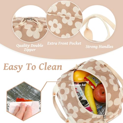 Bluboon Insulated Lunch Bag for Women & Men - Corduroy Tote