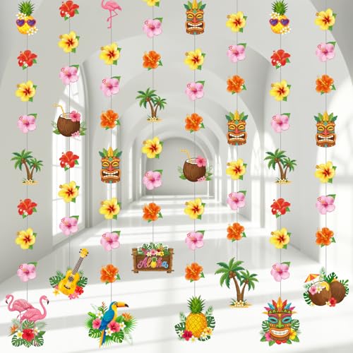 Tiamon Hawaiian Luau Party Hanging Decorations - 8 Pcs Aloha Banner Garland