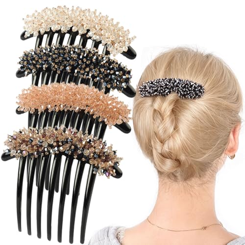4-Piece Rhinestone Hair Side Combs - Elegant Crystal Bridal Hair Accessories