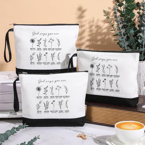 10 Pcs God Says You Are Canvas Makeup Bags - Religious Cosmetic Pouches