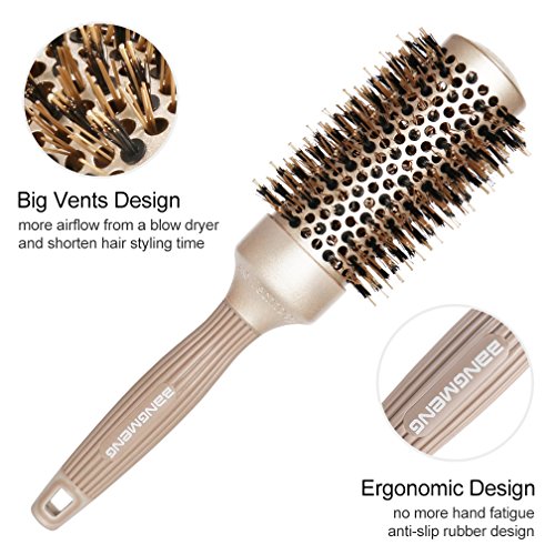 BANGMENG Round Hair Brush with Boar Bristles - 1.75 Inch Barrel