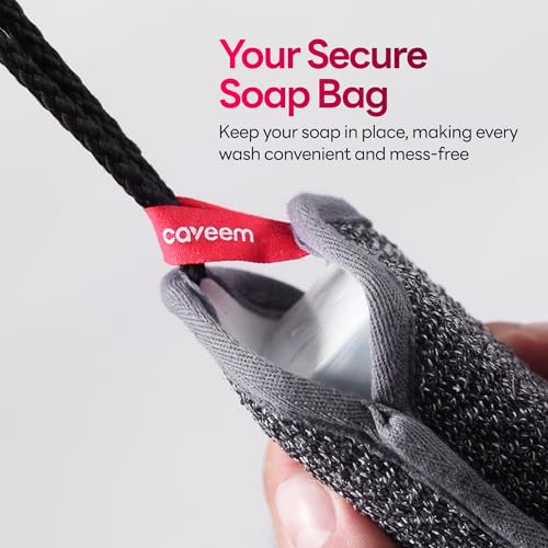 CAVEEM Soap Saver Bag - Rough and Soft Exfoliation Mesh Pouch for Bar Soap, Shower & Travel