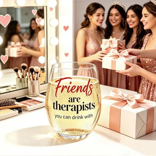 Funny Stemless Wine Glass for Friends - 15oz Gift for Women