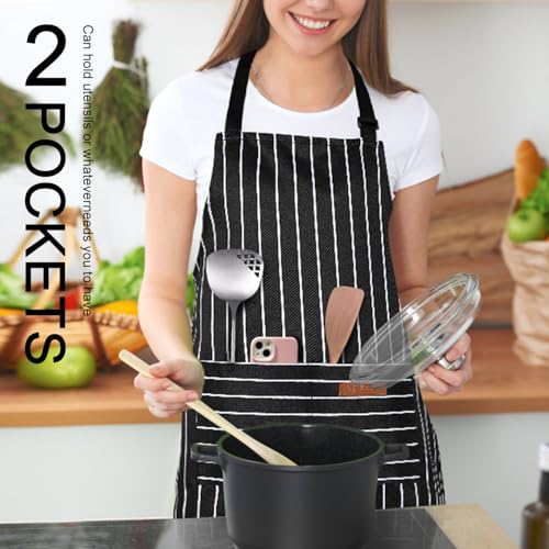 Adjustable Bib Cooking Aprons - 2 Pack Soft Chef Aprons with Pockets