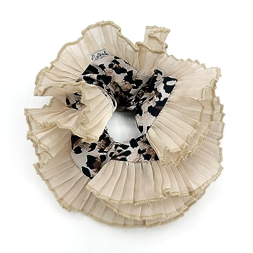 Beige Animal Print Maxi Scrunchies for Women | Double Layered Hair Ties