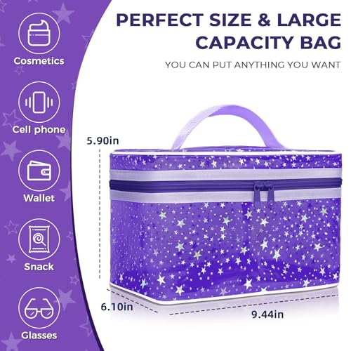 Junesters Clear Makeup Bag - Waterproof Travel Toiletry Organizer, Purple