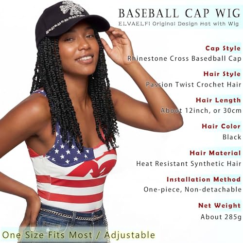 ELVAELFI Passion Twist Crochet Hair Cap Wig - 12-Inch Afro Style with Rhinestone Cross Design