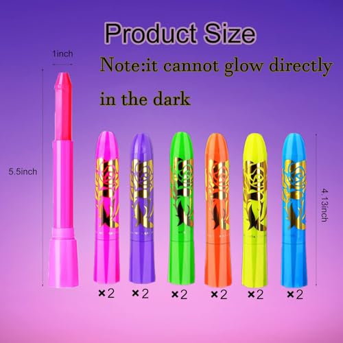 12 PCS Glow Face Body Paint, Glow In The Dark Under UV Black Light Sticks Makeup Neon Face Painting Kits for Adult Halloween Festival Accessory Glow Party Supplies