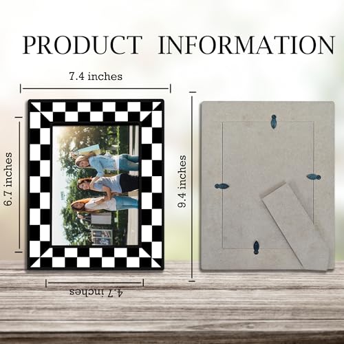 Classic Black & White Checkerboard Wooden Picture Frame - 5x7 Tabletop Display