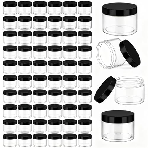 Patelai 60 Pcs 2 oz Black Plastic Containers with Lids