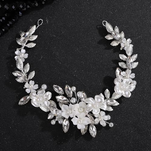 Silver Leaf Flower Hair Vine for Women Wedding Bridal Hair Accessories