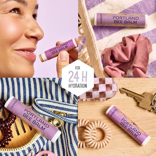 Portland Bee Balm Lavender Lip Balm 3 Pack - All Natural Beeswax Moisturizer