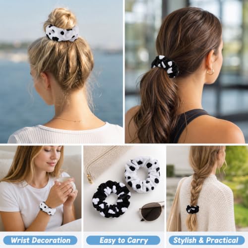 Xinnun 10 Pcs Cow Print Hair Ties White & Black Cow Pattern Elastic Hair Bands