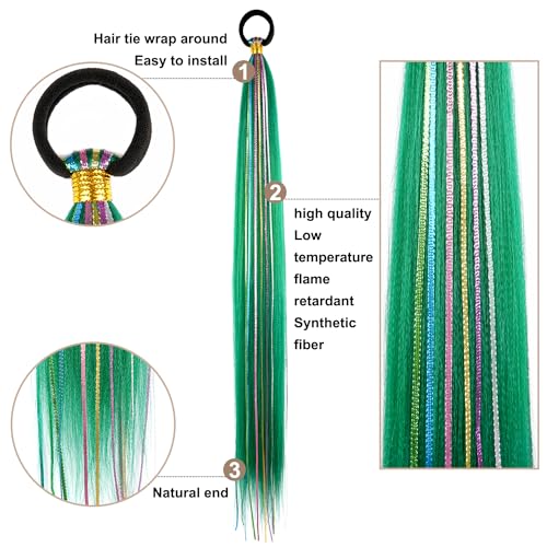 26 Inch Green Ponytail Extensions with Hair Tie - Pack of 2, Straight Wrap Around Synthetic Hair