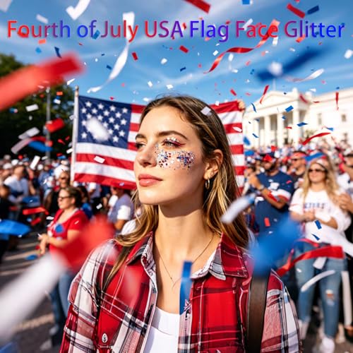 AROIC Body Glitter Stick- 6 Pack Patriotic Red White and Blue Face& Hair Glitter, 4th of July Outfits Rave Accessories, USA Flag Sparkling Face Makeup for Women Independence Day Festival Concert Party