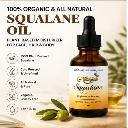 Squalane Oil 1 Oz - 100% Organic Plant-Based Facial Oil for Skin & Hair