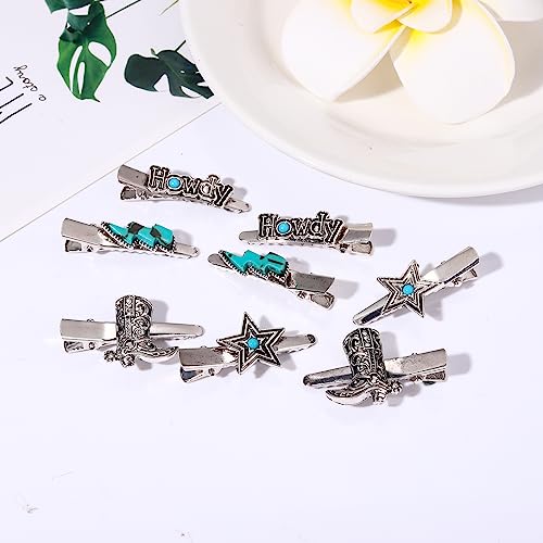 8-Piece Western Turquoise Hair Clip Set - Cowgirl Cowboy Boot Hair Accessories