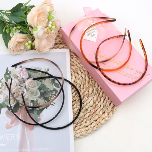 6-Pack Non-Slip Tortoise Headbands for Women - Lightweight & Comfortable