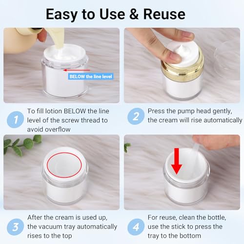 Segbeauty 30ml Airless Pump Travel Jars for Creams - 4 Pack Refillable