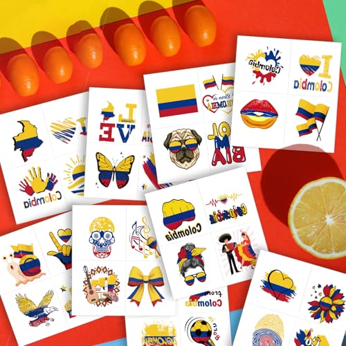 Colombia Flag Temporary Tattoos - 72 pcs patriotic sticker set for Independence Day, parties & celebrations