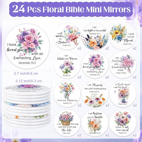 24 Pcs Biblical Affirmation Compact Mirrors - Floral Christian Pocket Mirrors
