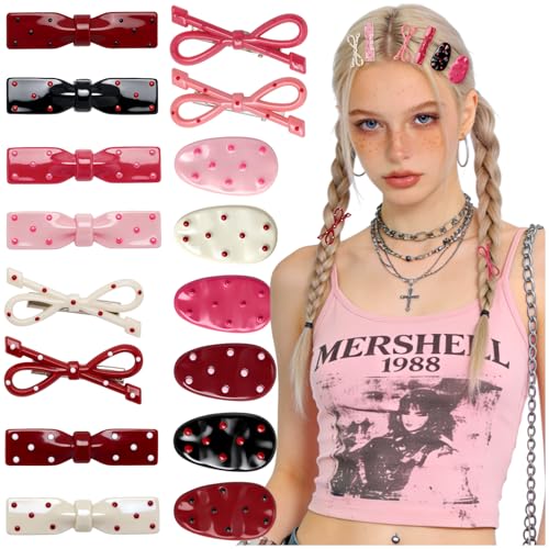 16 Pack Y2K Polka Dot Bow Hair Clips for Women & Girls - Non Slip Metal Barrettes