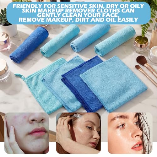 Newwiee 40-Piece Cotton Blend Face Wash Cloths, 12x12 Inch, Blue Series