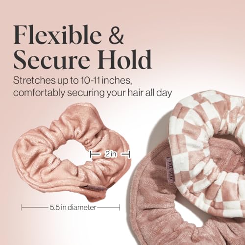 Kitsch Microfiber Quick-Dry Hair Towel Scrunchie - Terracotta Checkered, 2 Pack