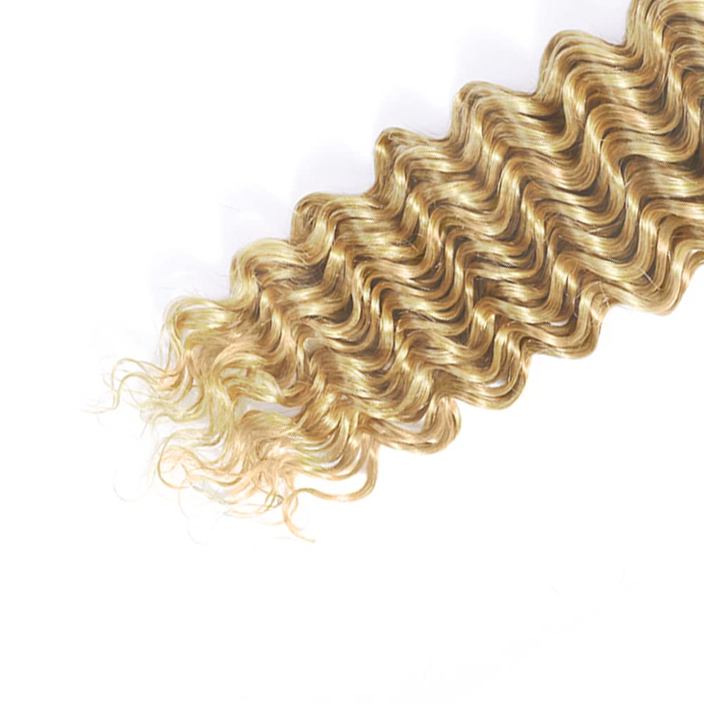 Blonde Bundles P27613 Human Hair Bundle #613 Deep Wave Bundles Human Hair Unprocessed Virgin Hair 1 Bundle 14 Inch #27 Deep Wave Hair Extensions