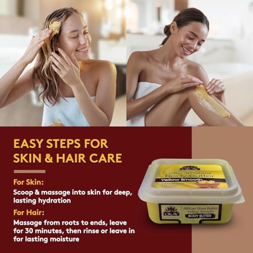 OKAY 100% Pure Unrefined Yellow Shea Butter - 8oz Moisturizer for Skin & Hair