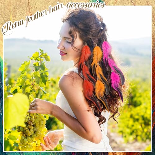 Multicolor 12 Pcs Clip-in Feather Hair Extensions for Women, Festival & Costume Accessories