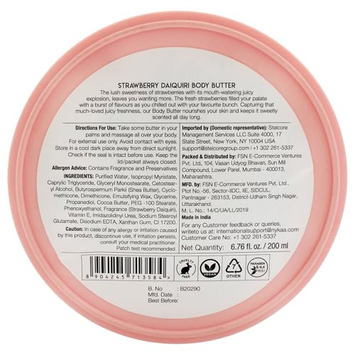 Nykaa Wanderlust Strawberry Daiquiri Body Butter, 6.7 oz Moisturizing Cream