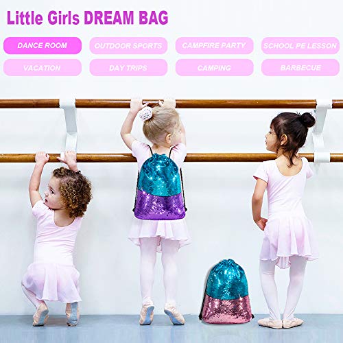 GA&EN Mermaid Reversible Sequin Drawstring Backpack - Blue/Pink Dance Bag