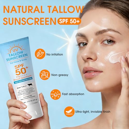 Beef Tallow Sunscreen SPF 50 - Mineral Lotion, Non-Greasy & Water-Resistant