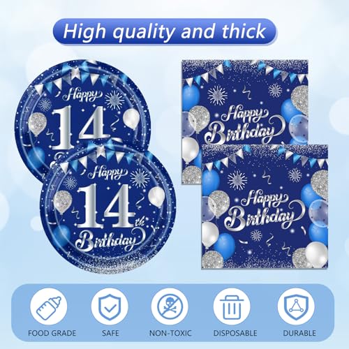 14th Birthday Party Decorations Set - Blue & Silver, 41PCS Tableware for 20 Guests