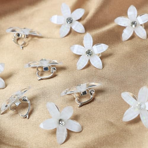 Hayooha White Flower Mini Hair Clips - 20 Pcs Rhinestone Hair Barrettes for Women, Wedding & Bridal Accessories