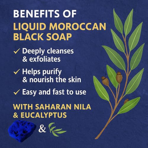 Moroccan Black Liquid Soap with Nila & Eucalyptus - Exfoliating Body Cleanser