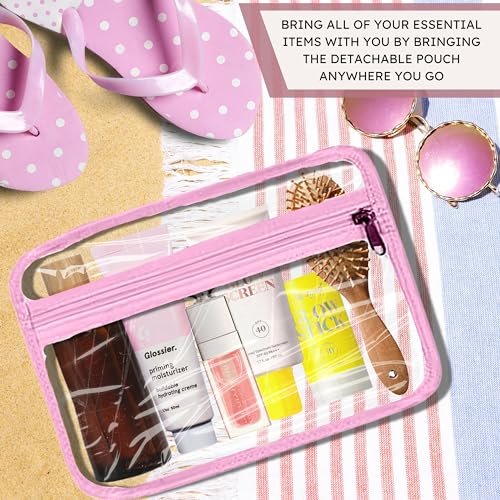 ESSENTE Women's Hanging Travel Toiletry Bag with Removable Pouch - Pink