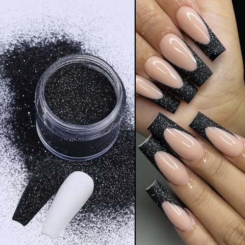 STZPRONAIL Sugar Glitter Nail Powder Set – 4 Colors Black White Sugar Shimmer for Dip, French Tip & DIY Nail Art