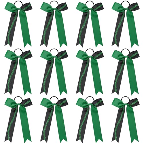 12 Pack Softball Cheer Bows with Glitter Stitching - Girls Sports Hair Accessories