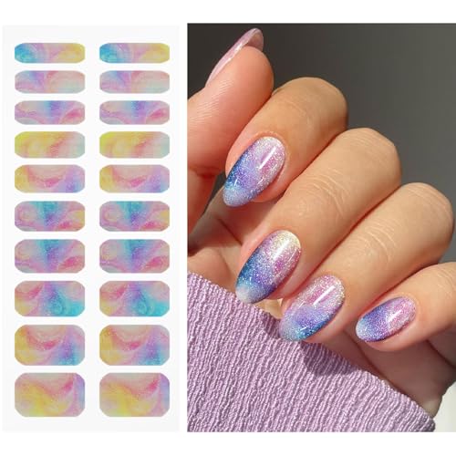 JMEOWIO Semi Cured Gel Nail Sticker Wrap Glitter – Easy DIY Nail Art Strips