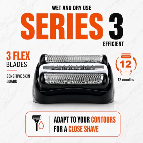 Black 32B Replacement Razor Heads for Braun Series 3 3010s 3040s 3090 - 2 Pack
