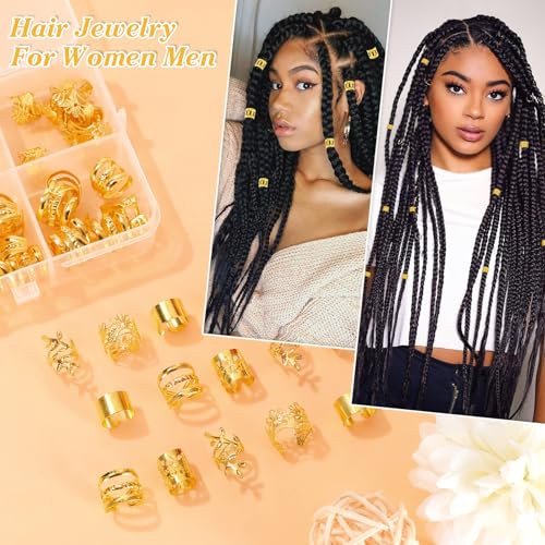 Redriver 100PCS Gold Hair Cuffs for Braids & Locs - Metal Dreadlock Accessories Set