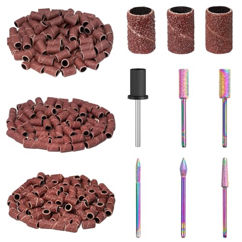 306Pcs Colored Nail Drill Bits Set for Efile, Manicure & Pedicure, 6 Pcs 3/32" Bits & Sanding Bands