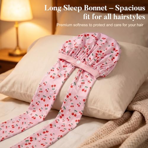 Aileam Long Braid Bonnet for Sleeping - Pink Cherries Samurai Hair Wrap