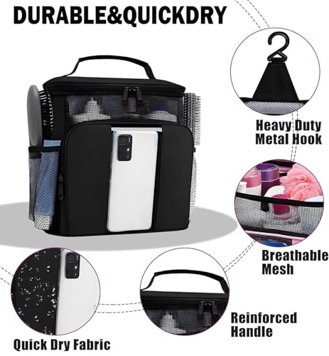 ZJSTRO Black Portable Shower Caddy - Quick Dry Mesh Toiletry Bag