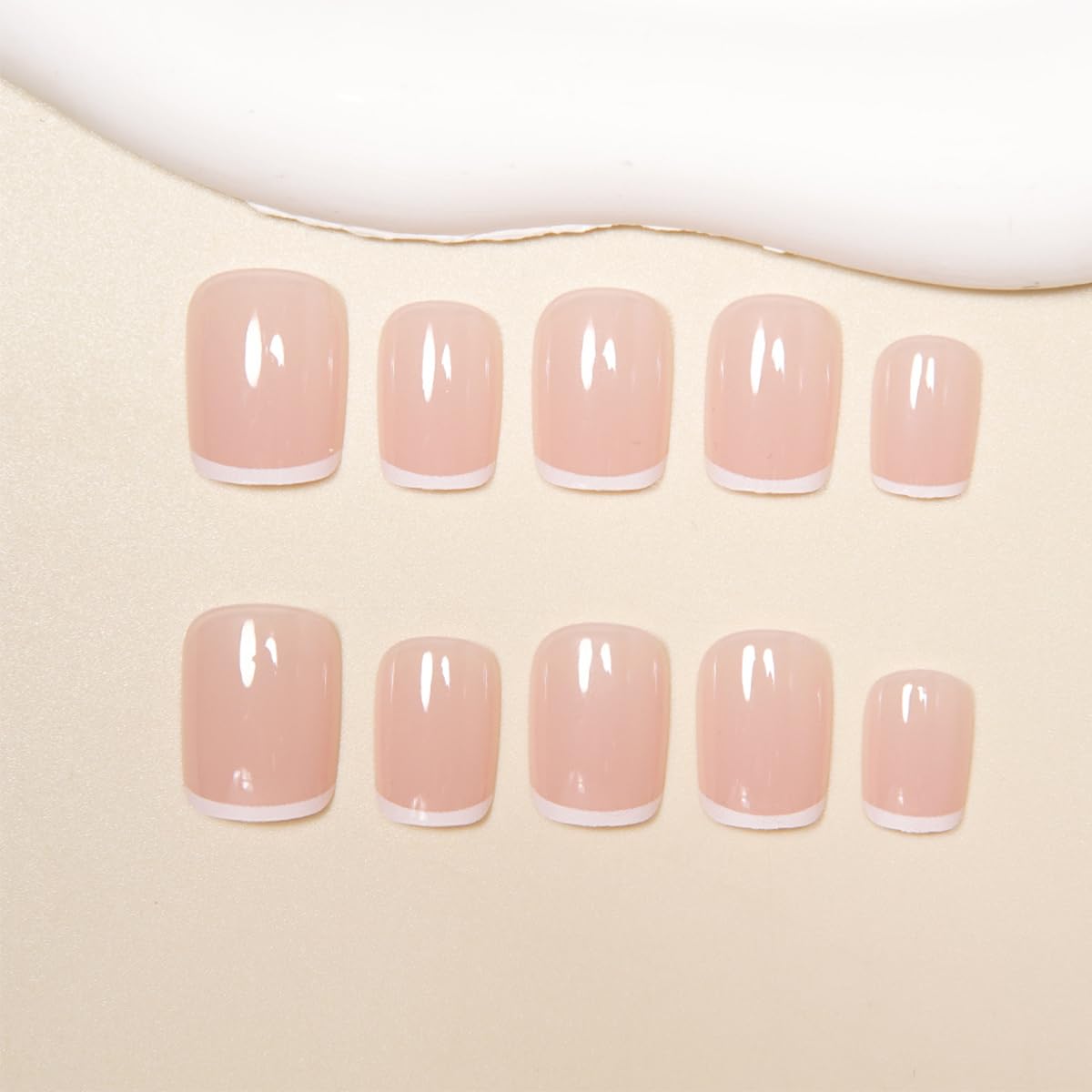 Short Square French Tip Press-On Nails - Glossy Pink & White | 24 Pcs Reusable Acrylic for Salon Quality Nail Art
